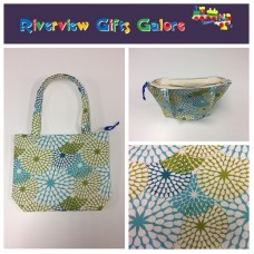 Medium Tote Bag with Zip- Blue Green Pattern